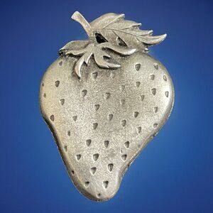 Vintage Signed Metzke Pewter Strawberry Brooch